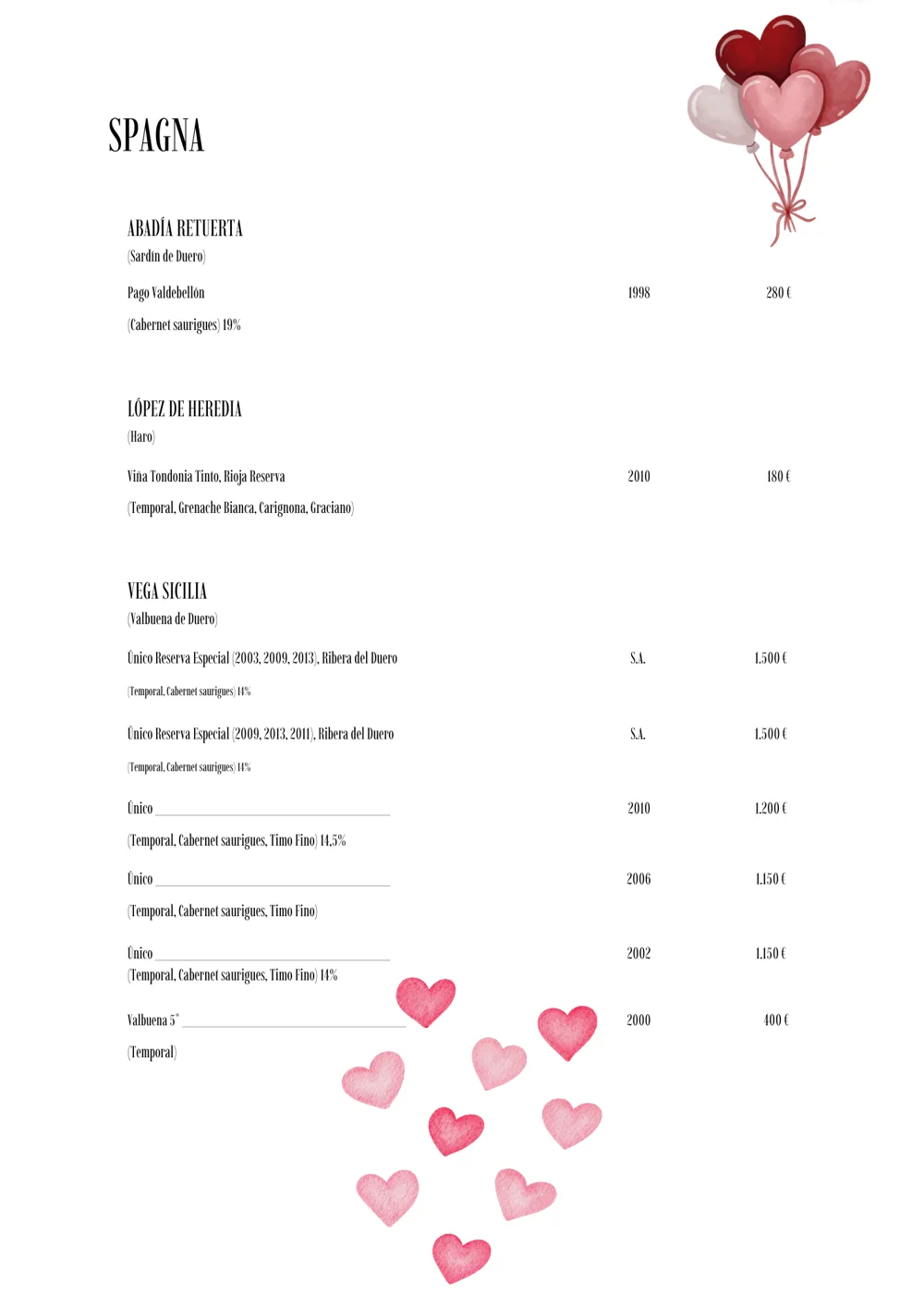 San Valentino: Listino · occasioni speciali